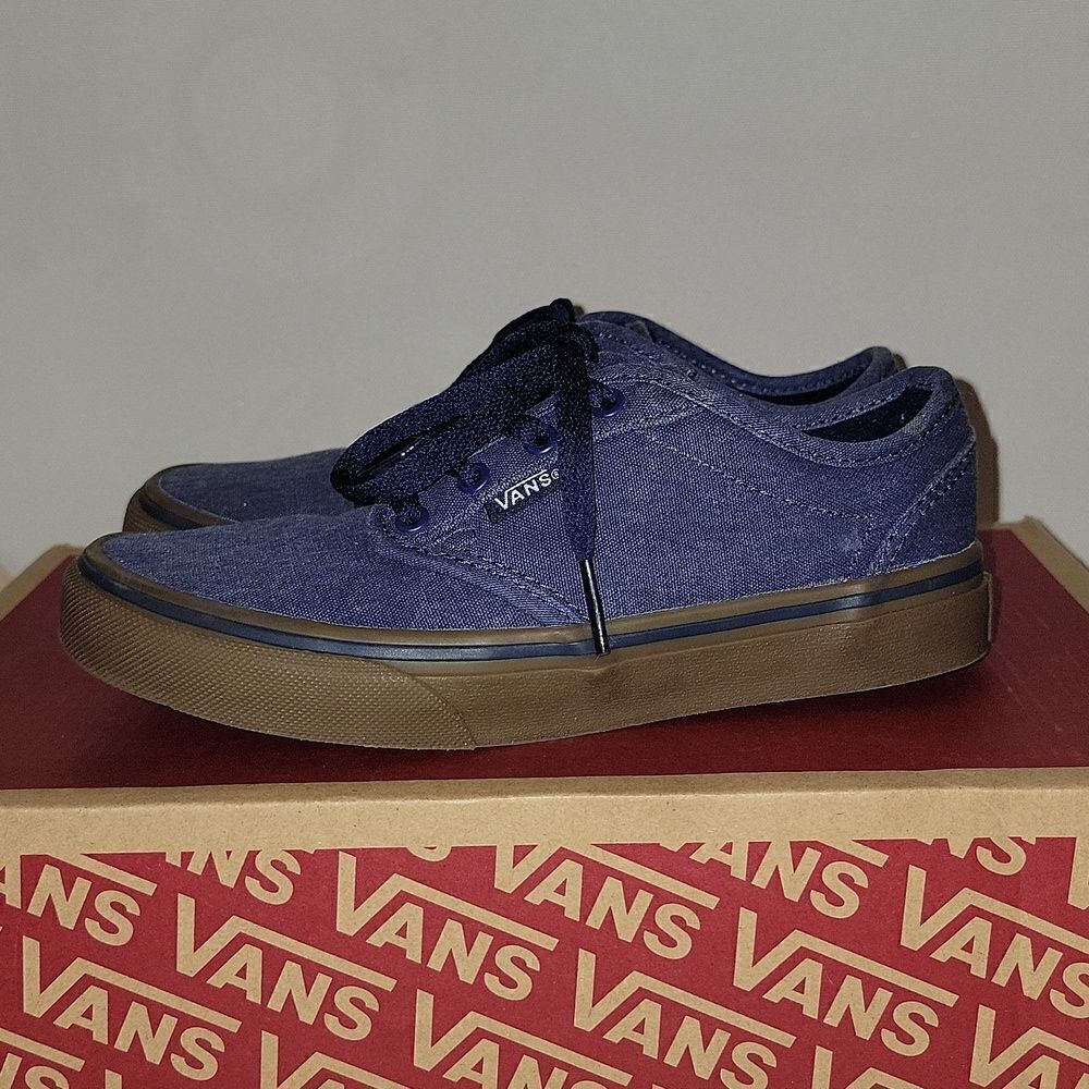 Vans Atwood Lo Low Top Padded Collar Dress Blue Denim Sneaker Shoes Kid Size 1